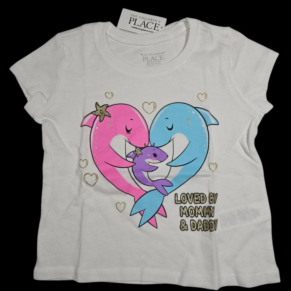 TCP The Children's Place Girl 18-24M Shark Family Loved by Mommy & Daddy Tee